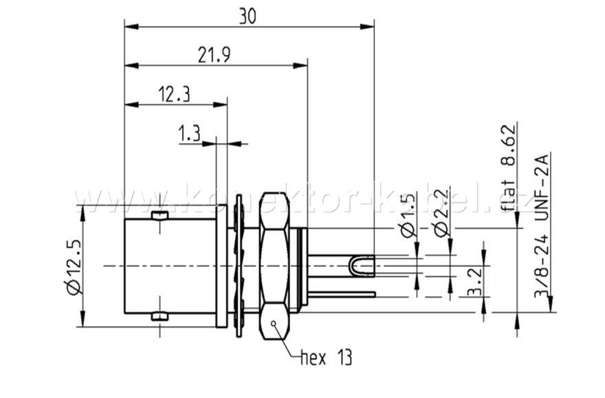 BNC/F 0°, 50 Ohm, panel, cen.matice, izol., ROS.