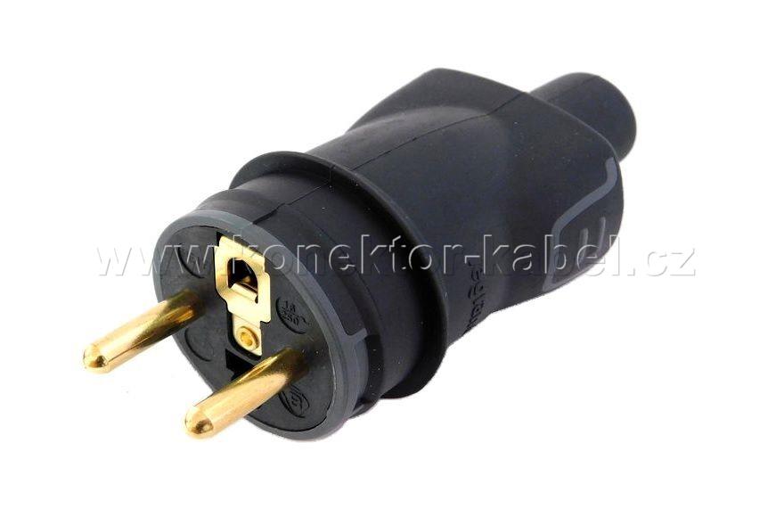 Vidlice gumová 2P+T, 230V, IP44, černá