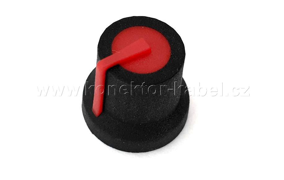 Knoflík přístrojový, červený, hřídel 6mm, typ D