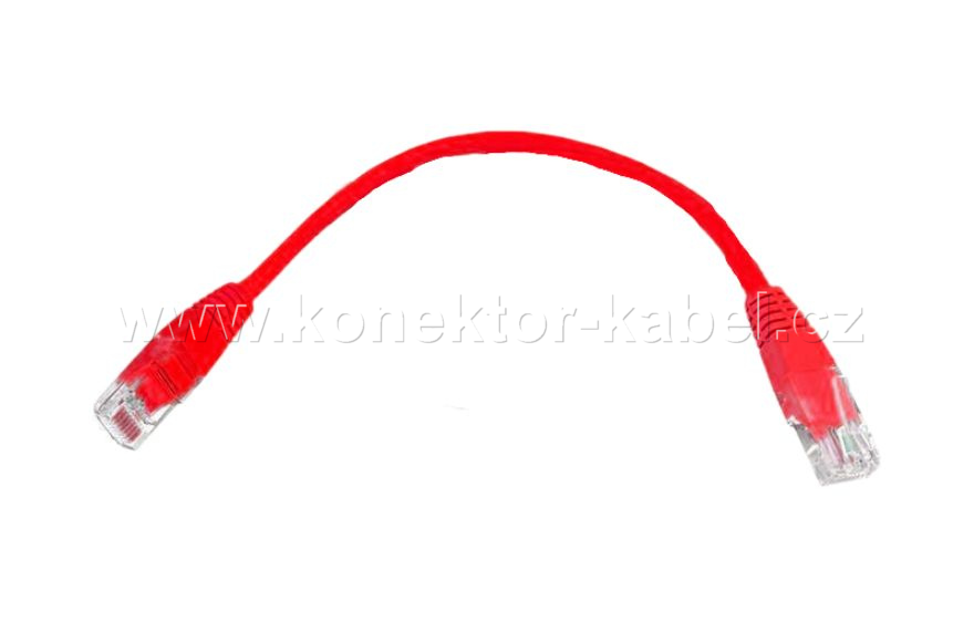 UTP CAT.6 - RJ-45 patch, přímý, 0,25 m, červený