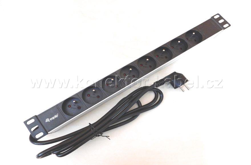 19" Zásuvková lišta 8x230V/16A, bez vyp., 1U, 1,8m