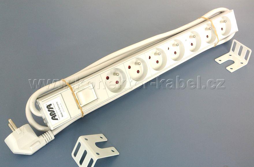 19" Zásuvková lišta 7x230V/16A ,vypínač, kabel, 1U