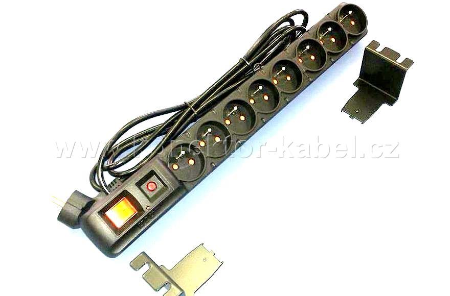 19" Zásuvková lišta 8x230V/10A, vyp., přep,"1,5U"