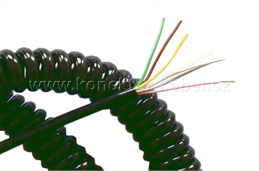 Kabel spirálový 6x0,25 mm2, PUR, černý, 1,0 m