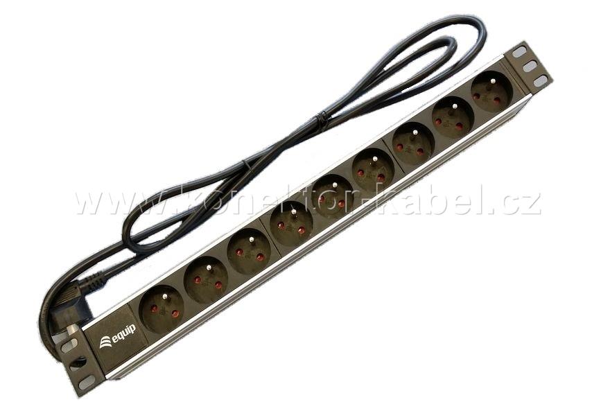 19" Zásuvková lišta 9x230V/16A, bez vyp., 1U, 1,8m
